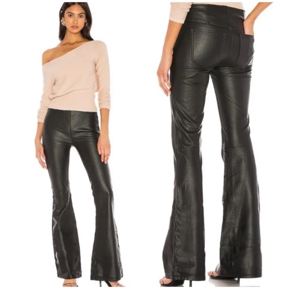 Free People Denim - Free People Faux Leather Penny Pull On Flare Jeans in Black